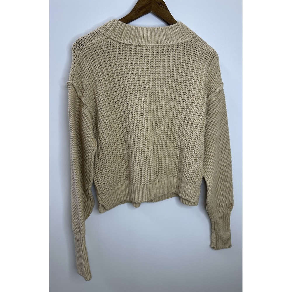 Free People Cropped Pullover Sweater Bell Song Crew Neck Open Knit Tan Small - Picture 11 of 15